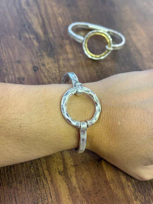 Paco Designs - Hammered Matte Finish Circle Cuff Bracelet (Gold or Silver): Silver