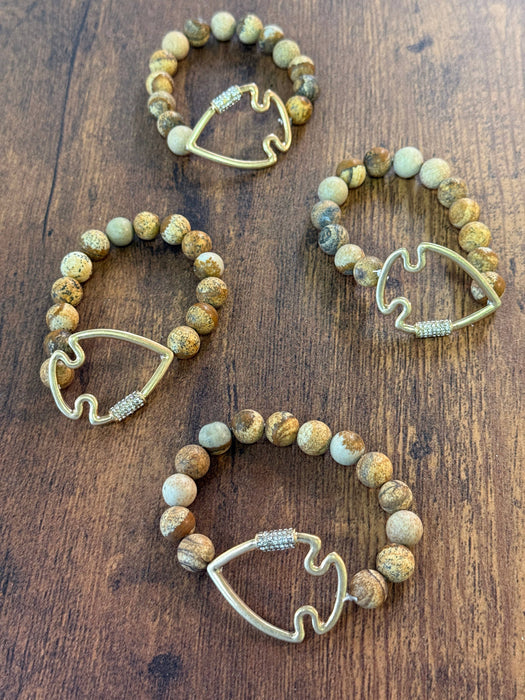 Paco Designs - NEW! Bling Arrowhead Chunky Stone Stretch Bracelet: Picture Jasper