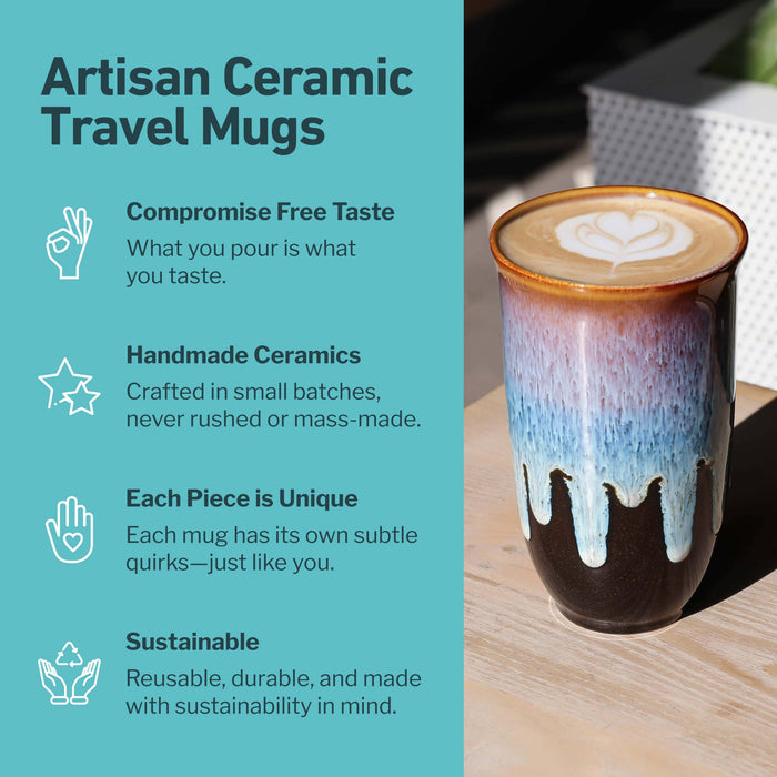 Nova Ceramics Travel Mugs - Monsoon Ceramic Travel Mug – 16oz with Lid & Sleeve