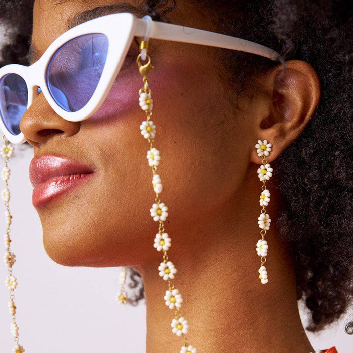 INK + ALLOY - Amanda Flower Beaded Dangle Earrings White + Yellow Wholesale