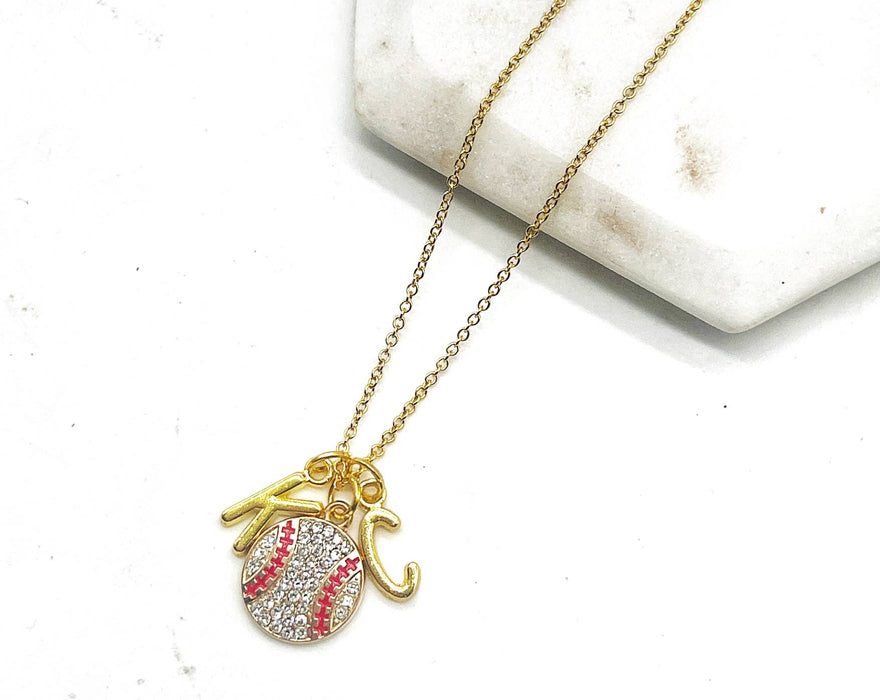 Baubles by B - Gold KC Kansas City Royals Rhinestone Baseball Necklace