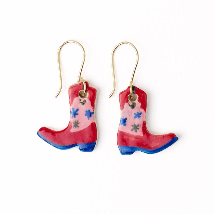 INK + ALLOY - Danielle Cowgirl Boot Ceramic Earrings Pink + Blue Wholesale