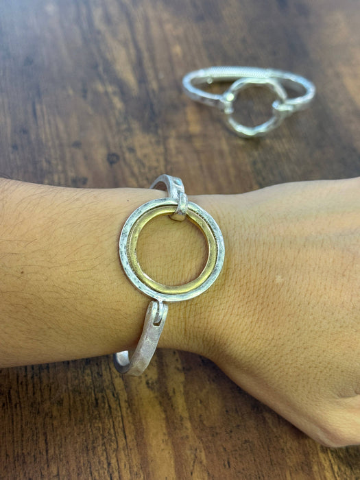 Paco Designs - Two Tone Hammered Full Circle Cuff: Gold