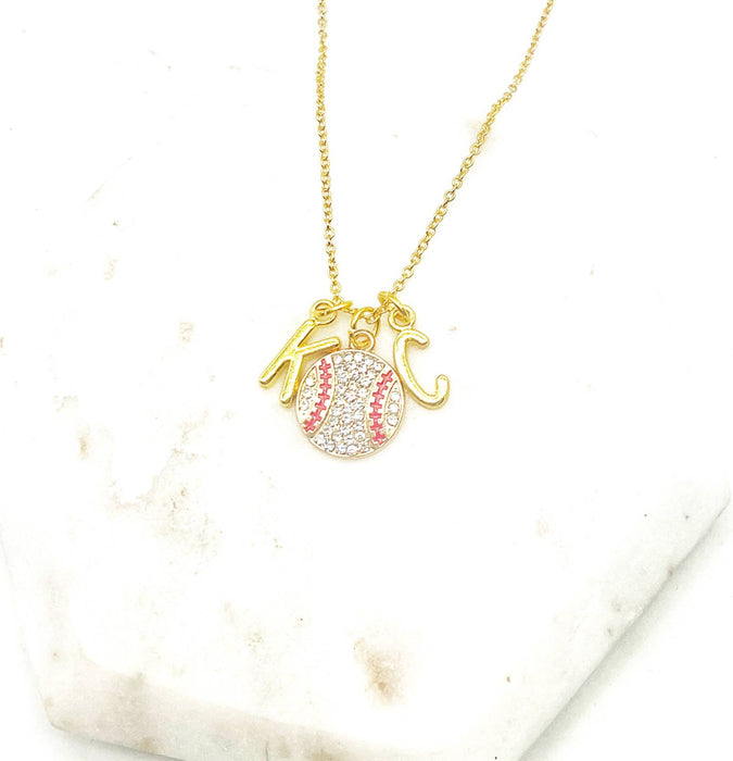 Baubles by B - Gold KC Kansas City Royals Rhinestone Baseball Necklace
