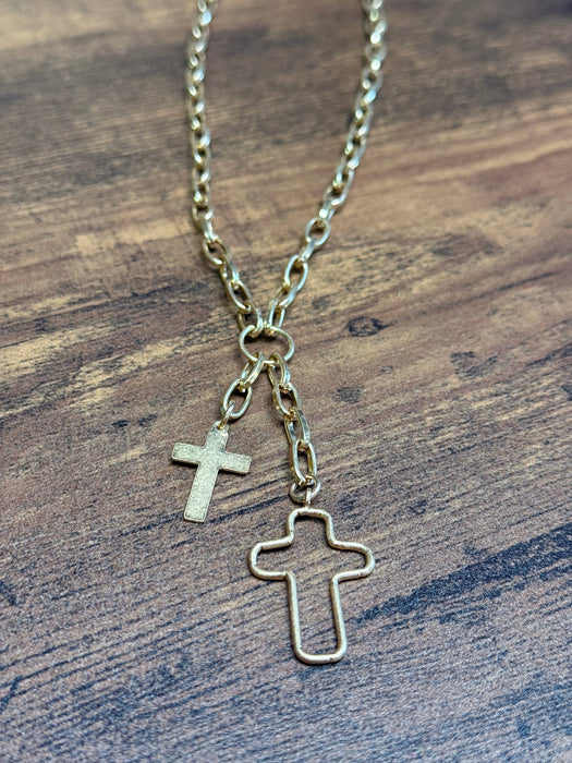 Paco Designs - Gold Multi Cross Pendants Chain Link Necklace