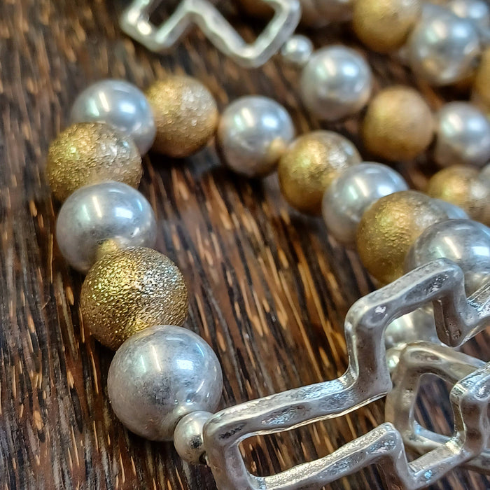 Paco Designs - Mixed Metal Beaded Stretch Cross Bracelet