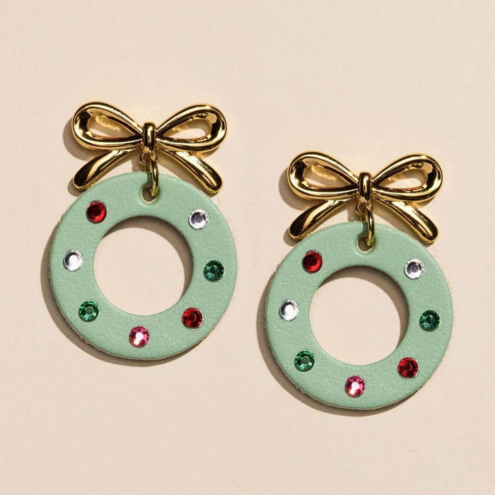 Nickel and Suede - Meadow Green Holiday Wreath Earrings