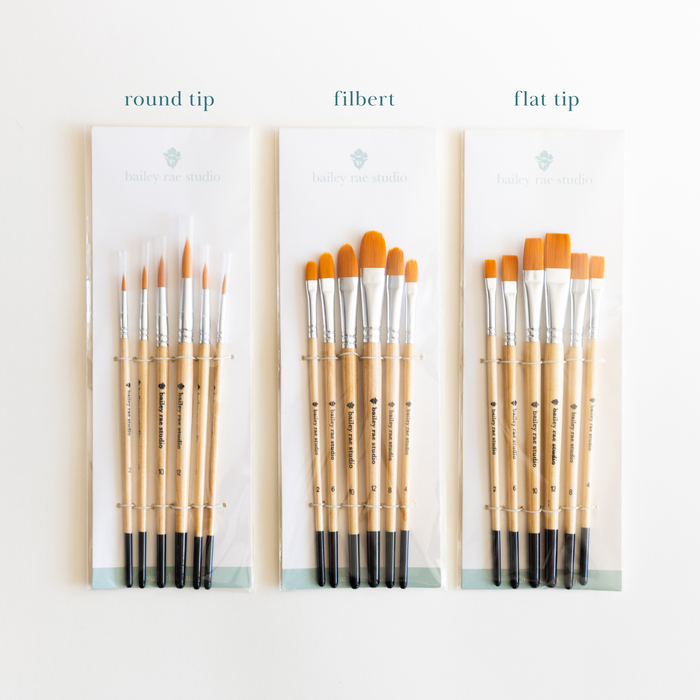 Bailey Rae Studio - Filbert Watercolor Brush Set -- 6 piece