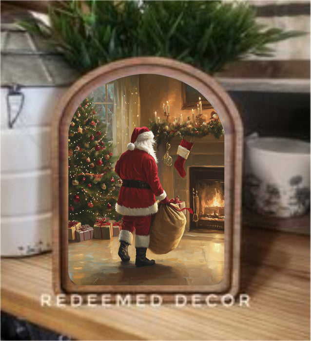 Redeemed Decor - Arch Top Fireplace Santa Framed Art   : 6x8"