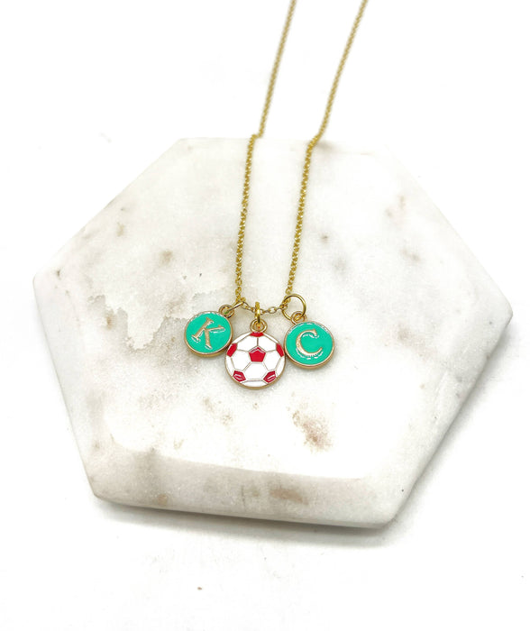 Baubles by B - Teal Red Soccer Ball KC Current Kansas City Necklace