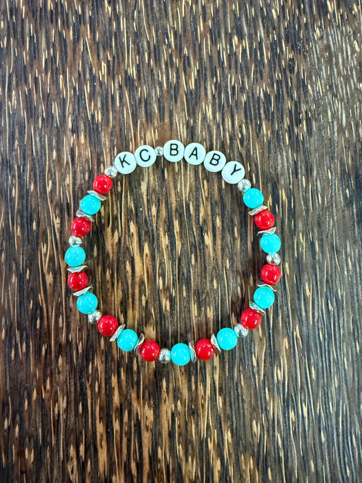 Paco Designs - KC Baby Teal & Red Beaded Bracelet