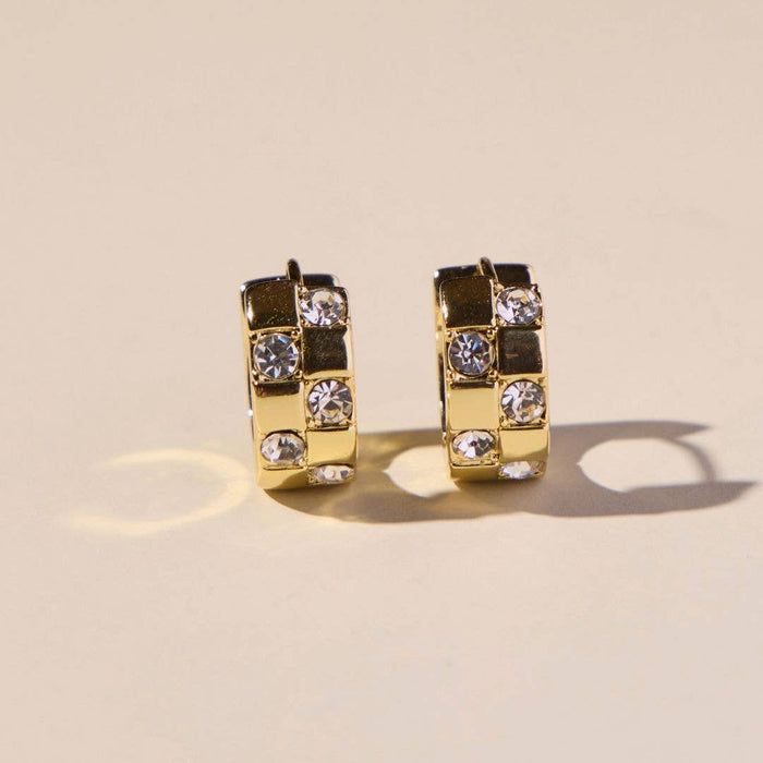 Nickel and Suede - Gold Pavé Checkered Huggies