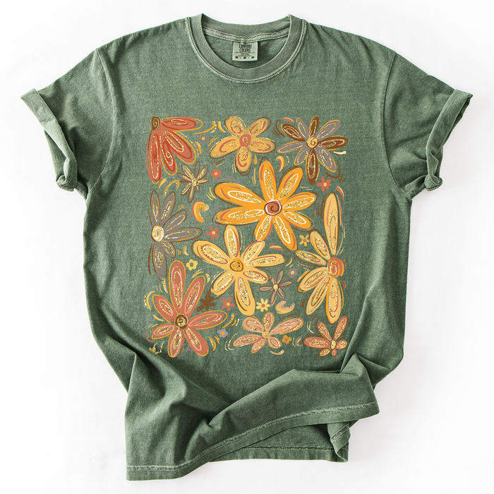 Refinery Number One LLC - Beautiful Autumn Flowers, Fall, Floral, Watercolor T-Shirt: Pepper Dark Gray / Large