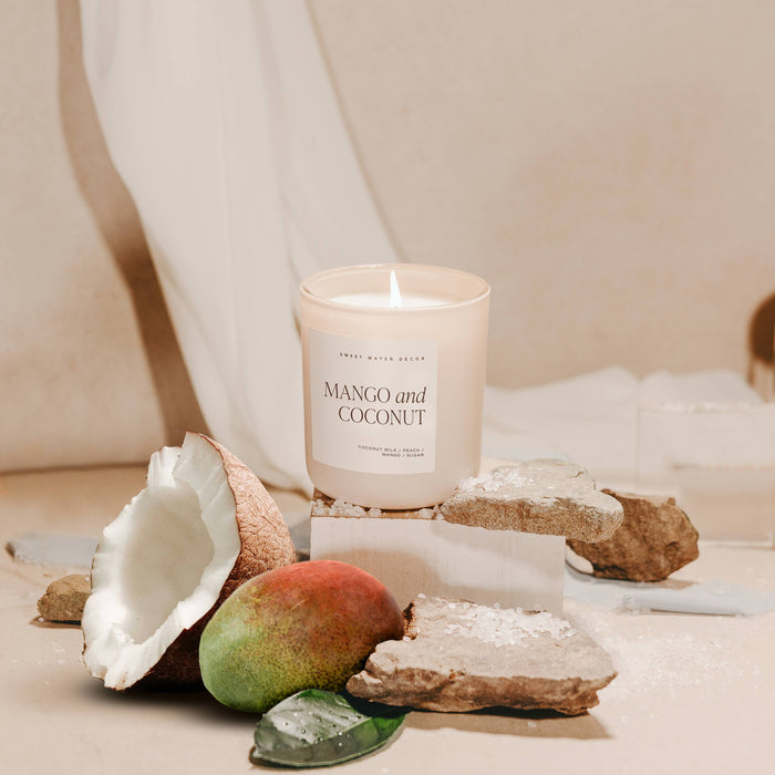 Sweet Water Decor - Mango and Coconut 15 oz Soy Candle, Matte Jar - Home Decor