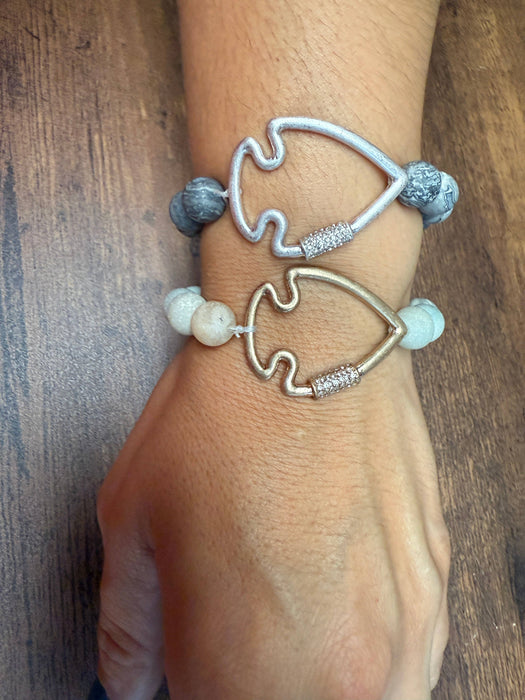 Paco Designs - NEW! Bling Arrowhead Chunky Stone Stretch Bracelet: Picture Jasper