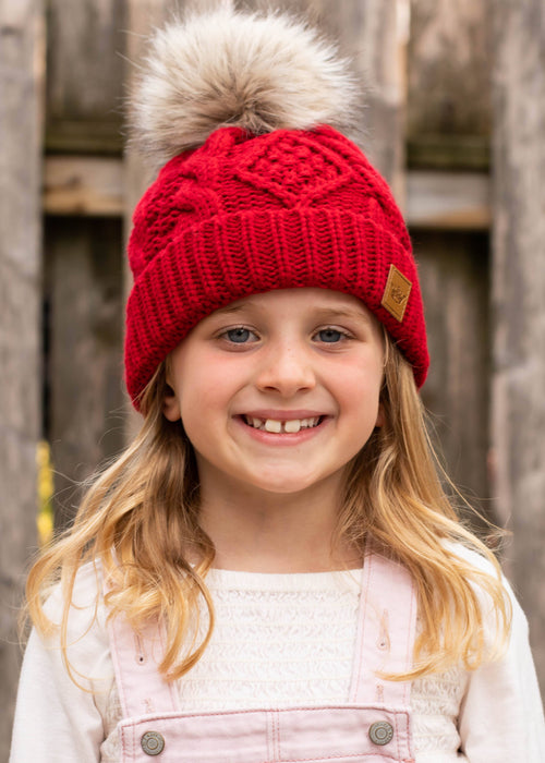 Panache Apparel Co. - KIDS Red Cable Knit Pom Hat