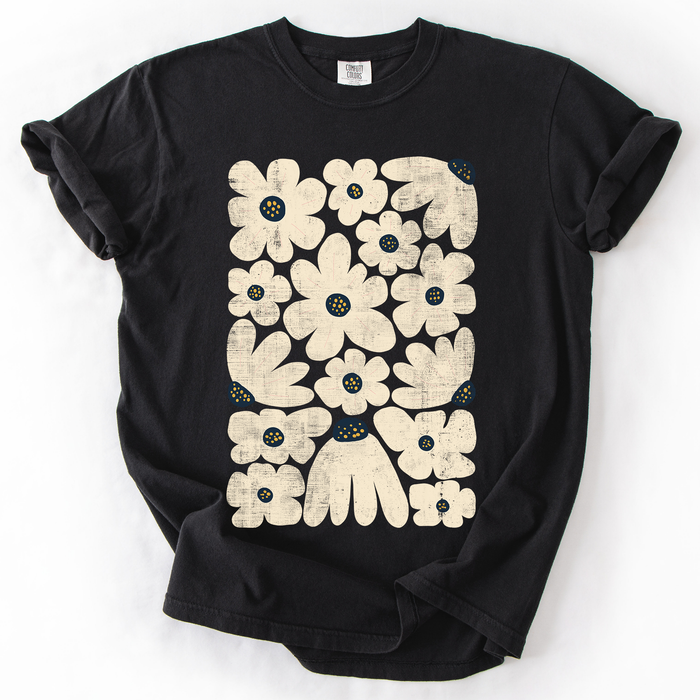 Refinery Number One LLC - Cream Daisy Allover Floral, Vintage Boho, Nature T-Shirt: Moss Green / XL