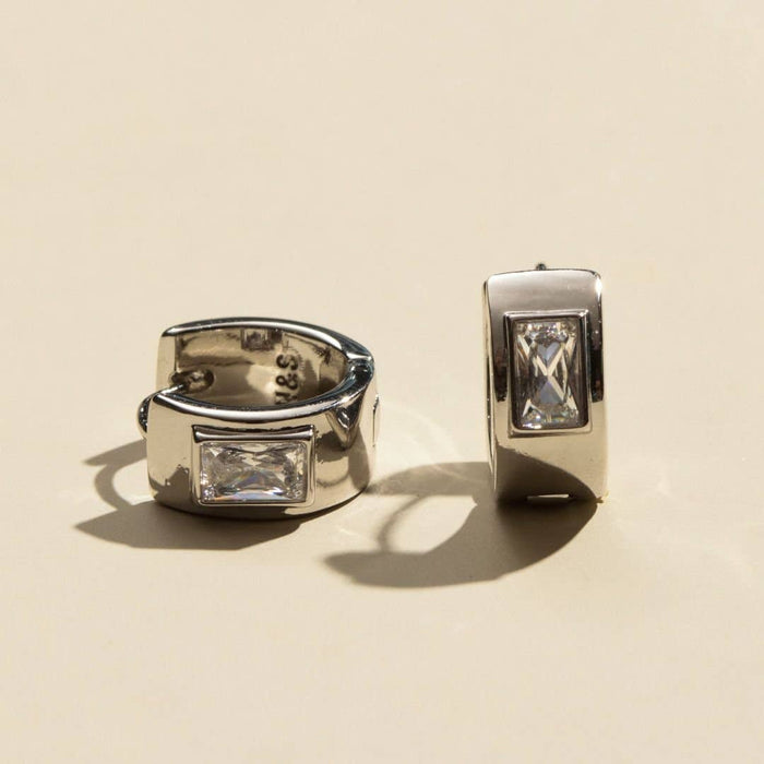 Nickel and Suede - Silver Classic Baguette Bezel Huggies