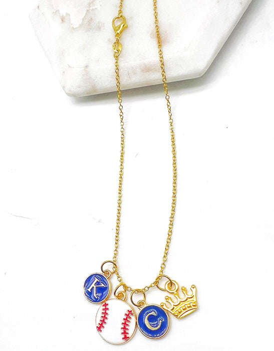 Baubles by B - KC Kansas City Royals Baseball Crown Charm Necklace Enamel