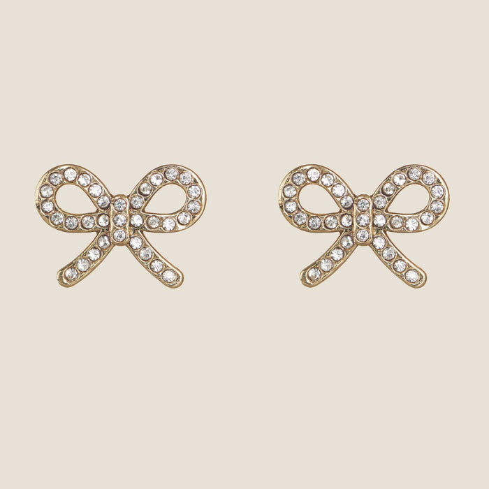 Nickel and Suede - Crystal Bow Studs