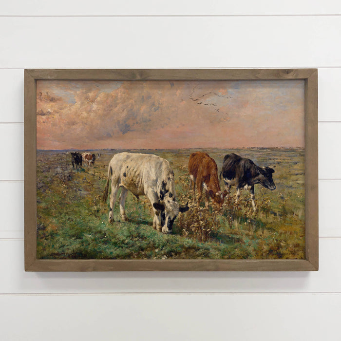 Hangout Home - Cows in a Pasture - Farmhouse Canvas Art - Wood Framed Art: 6x10" Mini Canvas Art with Wood Box Frame