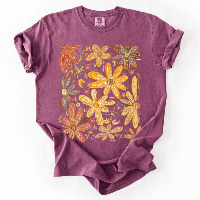 Refinery Number One LLC - Beautiful Autumn Flowers, Fall, Floral, Watercolor T-Shirt: Pepper Dark Gray / XL