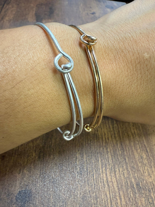 Paco Designs - Two-tone Wire Wrapped Cross Bangle Bracelet : Silver