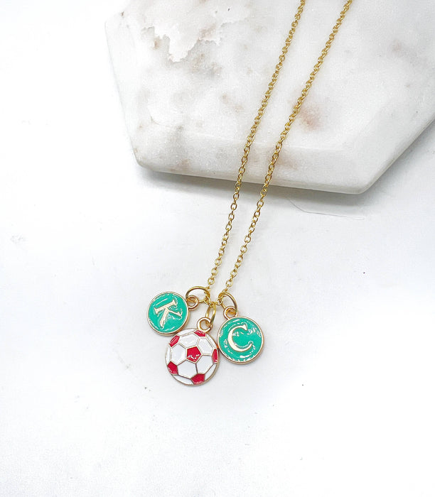 Baubles by B - Teal Red Soccer Ball KC Current Kansas City Necklace