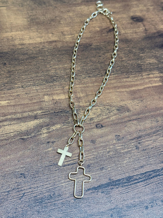 Paco Designs - Gold Multi Cross Pendants Chain Link Necklace
