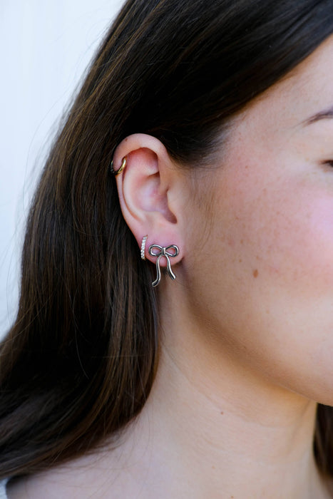 Nickel and Suede - Silver Vintage Bow Studs
