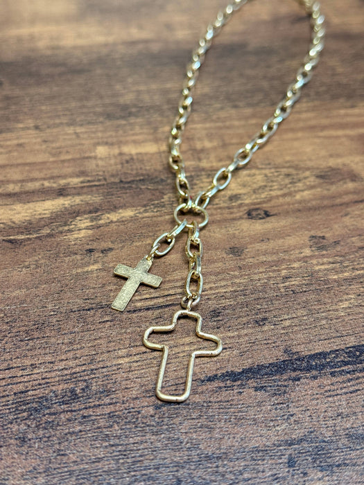 Paco Designs - Gold Multi Cross Pendants Chain Link Necklace