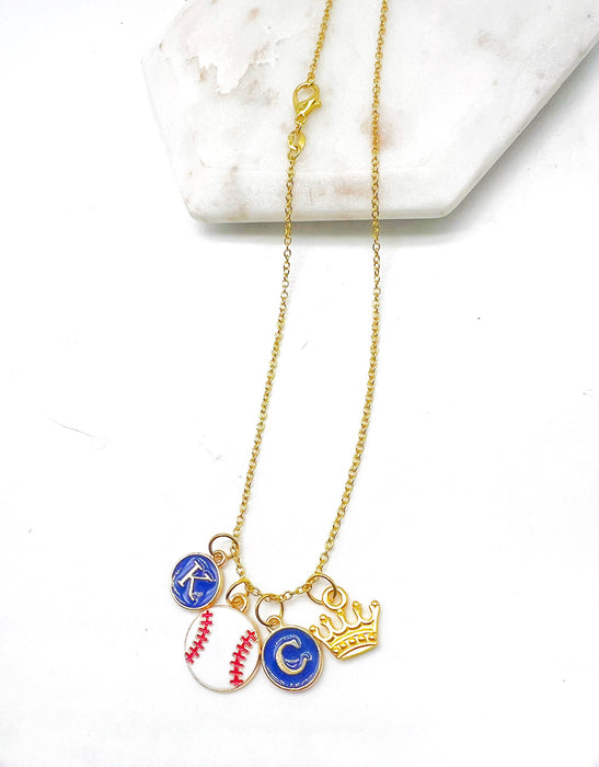 Baubles by B - KC Kansas City Royals Baseball Crown Charm Necklace Enamel