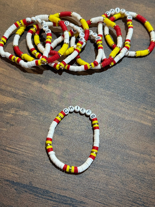 Paco Designs - "CHIEFS" White Heishi Beaded Stretch Bracelet