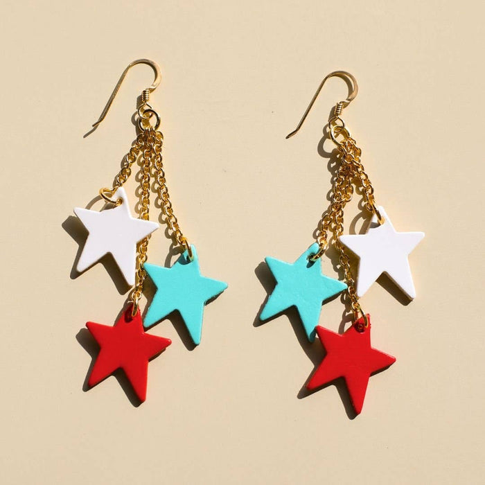 Nickel and Suede - Red & Teal Juno Star Dangle Earrings: Gold