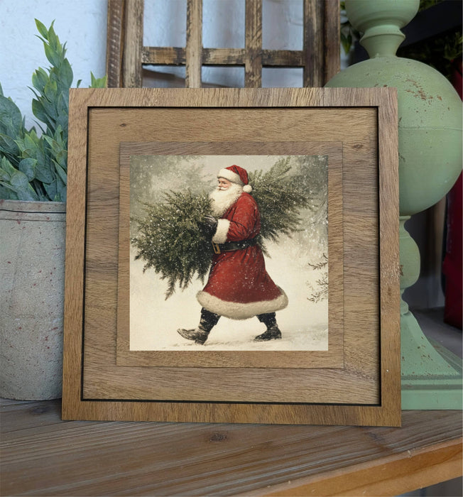 Redeemed Decor - Square Framed Santa With Tree Canvas Art