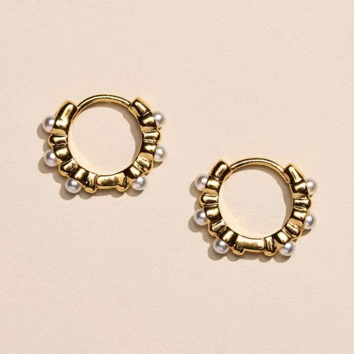 Nickel and Suede - Gold Pearl Huggie Earrings