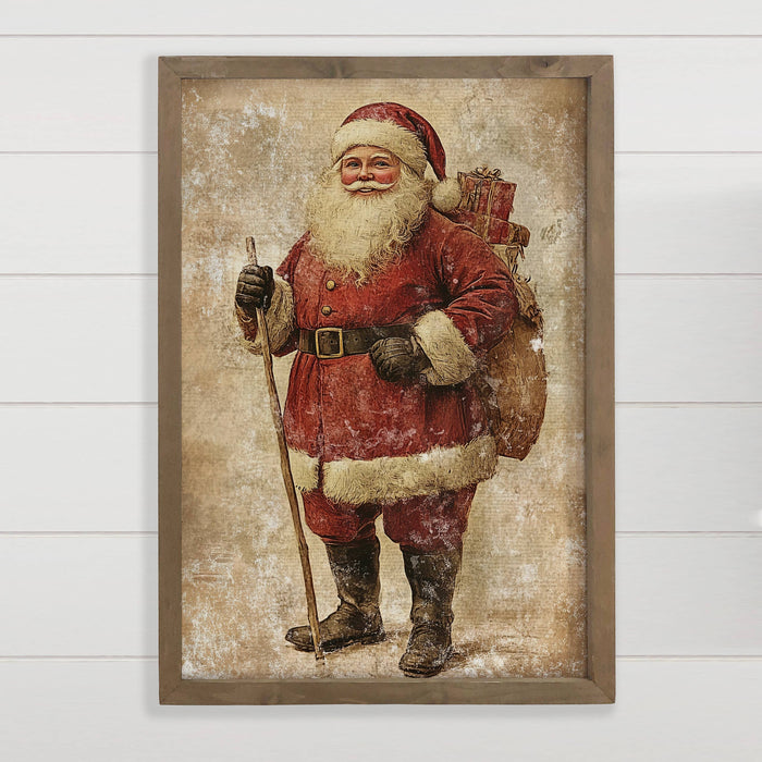 Hangout Home - Distressed Vintage Santa Painting - Santa Canvas Art - Frame: 12x18" Medium Canvas Art with Thick Wood Frame