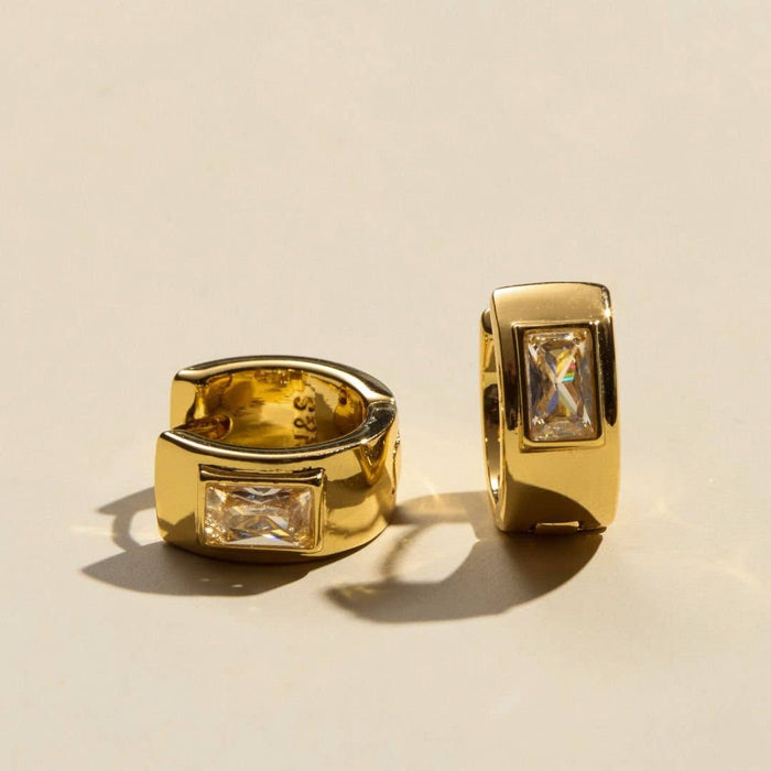 Nickel and Suede - Gold Classic Baguette Bezel Huggies