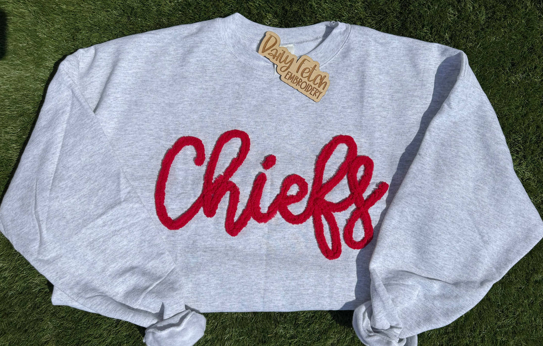Daily Fetch KC - Chiefs Yarn Embroidered Sweatshirt(Ash): XL