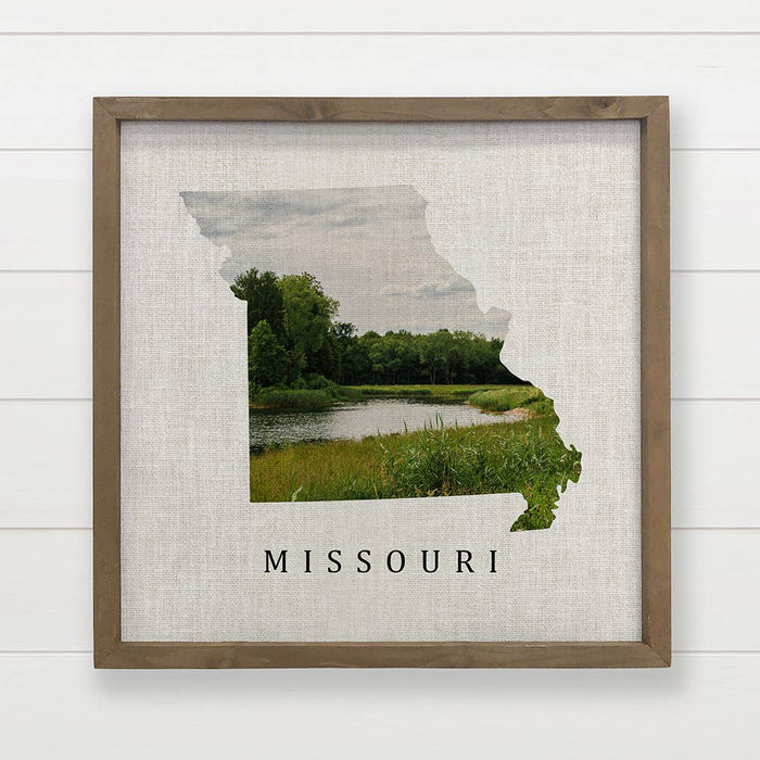 Hangout Home - Personalized State Art - Framed Missouri State Landscape -: 15x15" Medium Canvas Art with Thick Wood Frame