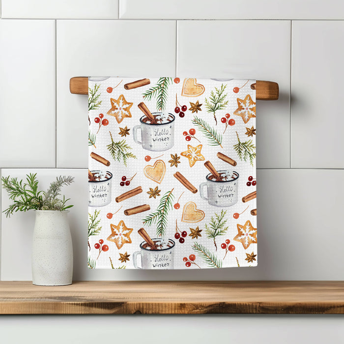 Canary Road - Christmas Winter Kitchen Tea Towel Waffle Holiday Baking: Transparent Cellophane Sleeve