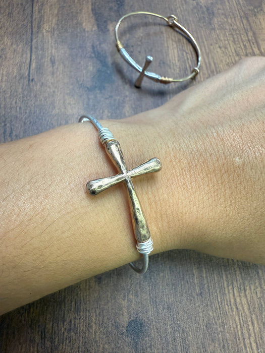 Paco Designs - Two-tone Wire Wrapped Cross Bangle Bracelet : Gold