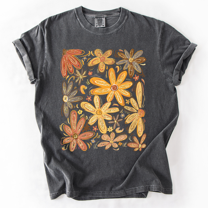 Refinery Number One LLC - Beautiful Autumn Flowers, Fall, Floral, Watercolor T-Shirt: Pepper Dark Gray / Large