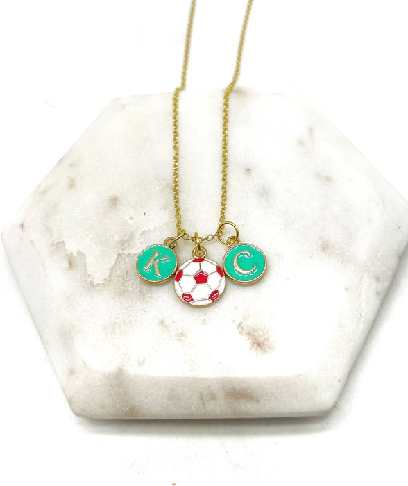 Baubles by B - Teal Red Soccer Ball KC Current Kansas City Necklace