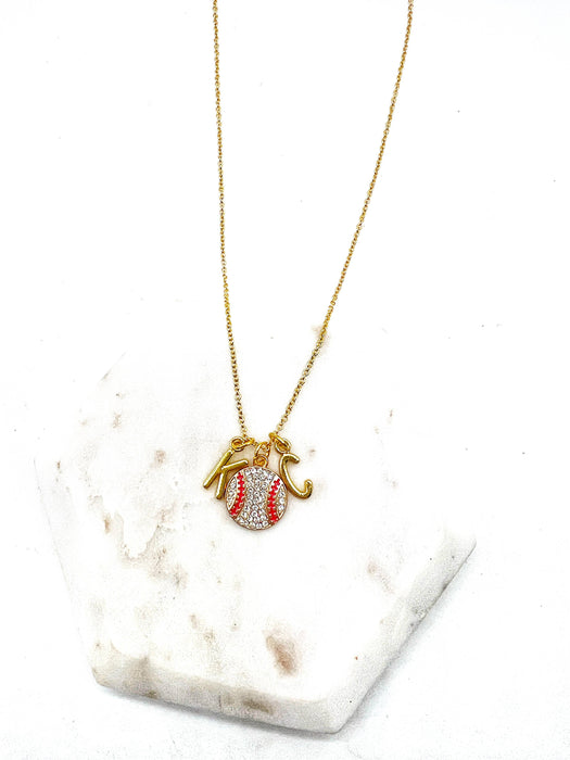 Baubles by B - Gold KC Kansas City Royals Rhinestone Baseball Necklace