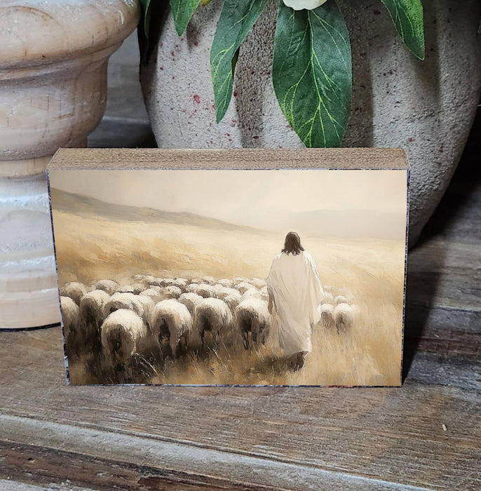 Redeemed Decor - 3.5x5" Printed Block Jesus Sheep