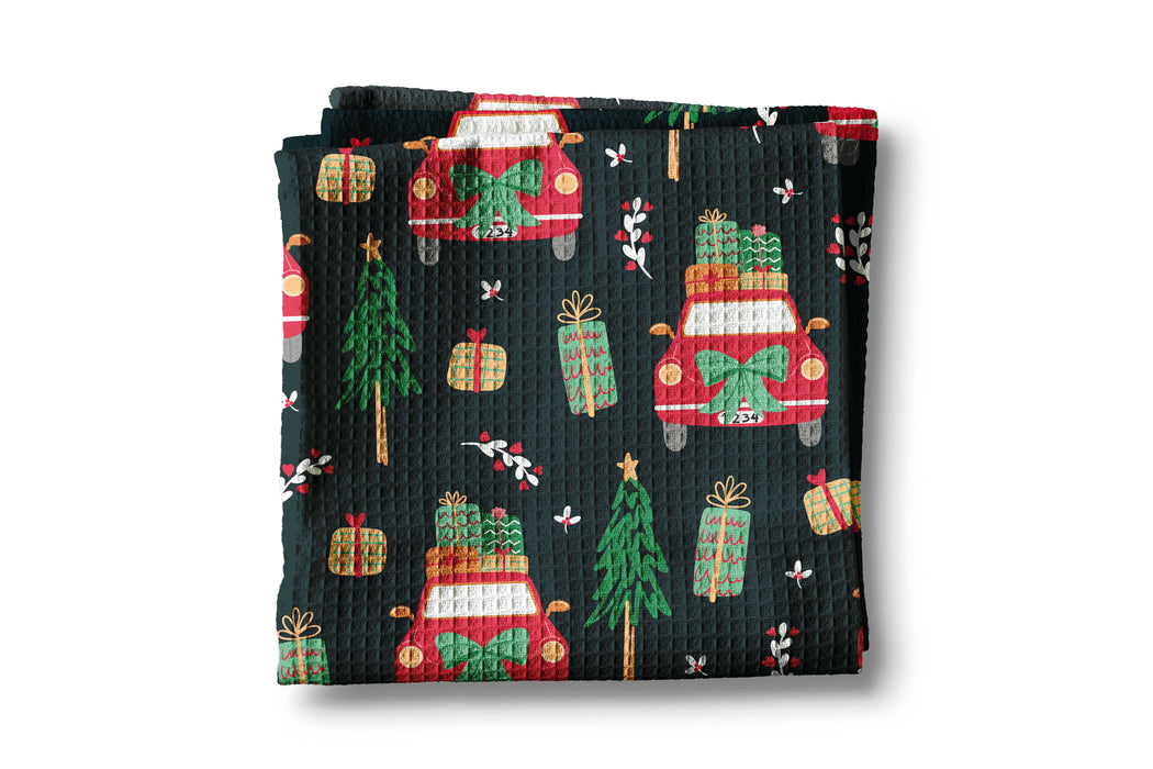 Canary Road - Christmas Navy Garland Kitchen Tea Towel Waffle Holiday: Transparent Cellophane Sleeve