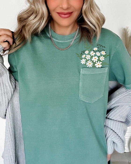 Refinery Number One LLC - Floral Pocket, Vintage Flowers, Boho, Gardening Nature Shirt: Butter / XL