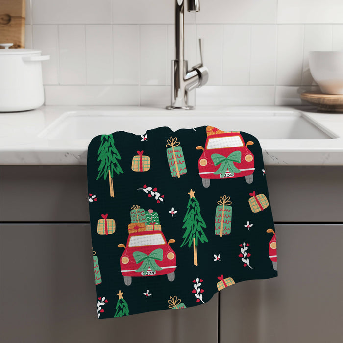 Canary Road - Christmas Navy Garland Kitchen Tea Towel Waffle Holiday: Transparent Cellophane Sleeve