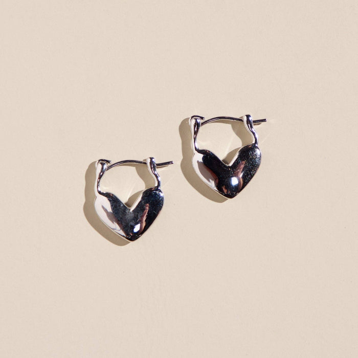 Nickel and Suede - Silver Heart Lock Huggies